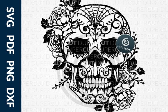 Floral Sugar Skull Graphics for Print Templates